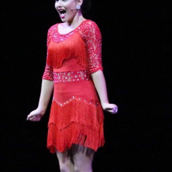 Dresses | Red Fringed Dance Dress With Shorts Stoning Small | Poshmark